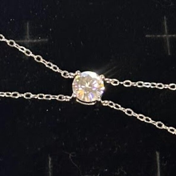 Moissanite 2 Carat Round Pendant Double Strand Bracelet 925 Sterling Silver NWT - Picture 9 of 16